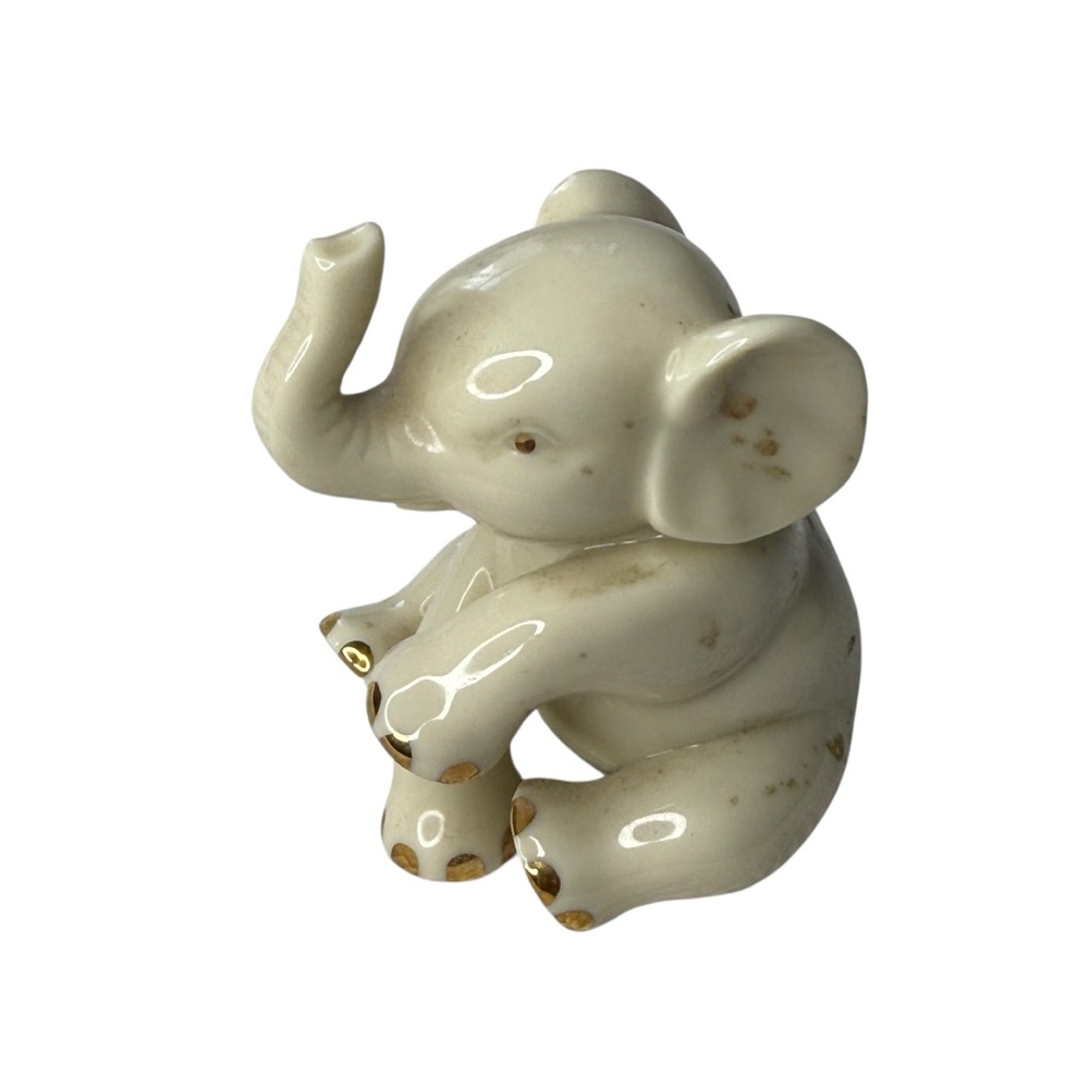 Lenox Handcrafted Porcelain Elephant Figurine Gold Accents Trunk Up Sitting 2.5"